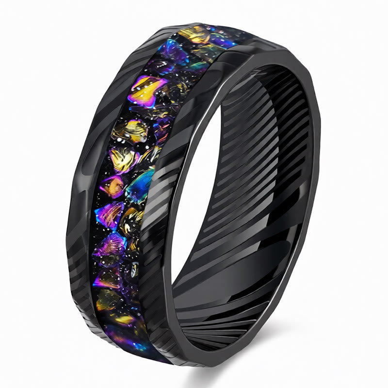Buddha Stones ファセット加工された天然インレイチタン鋼製強化リング - カラフル - 21.4mm - image 6