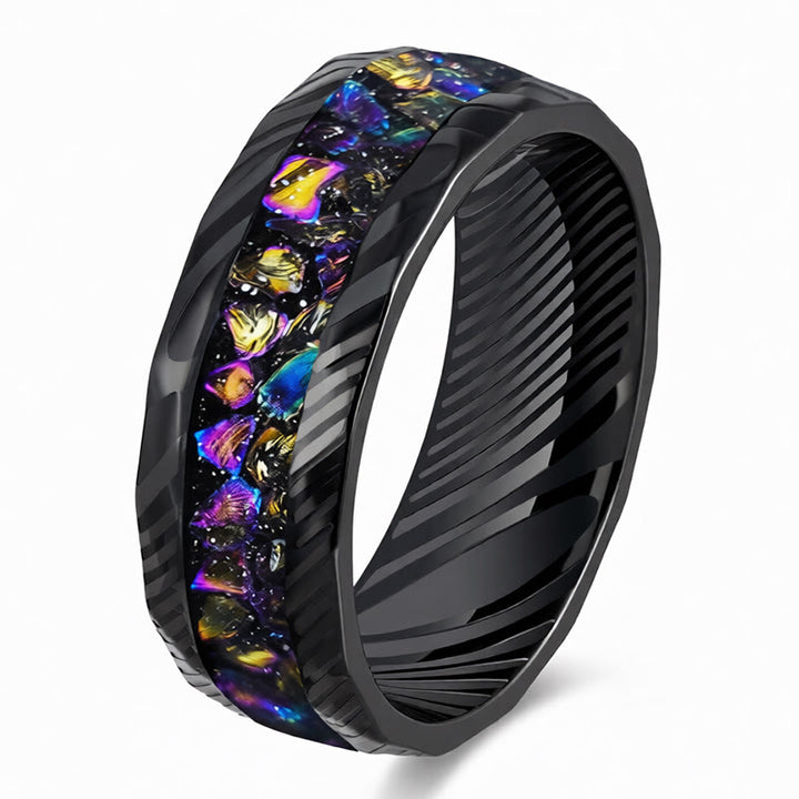 Buddha Stones ファセット加工された天然インレイチタン鋼製強化リング - カラフル - 21.4mm - image 6