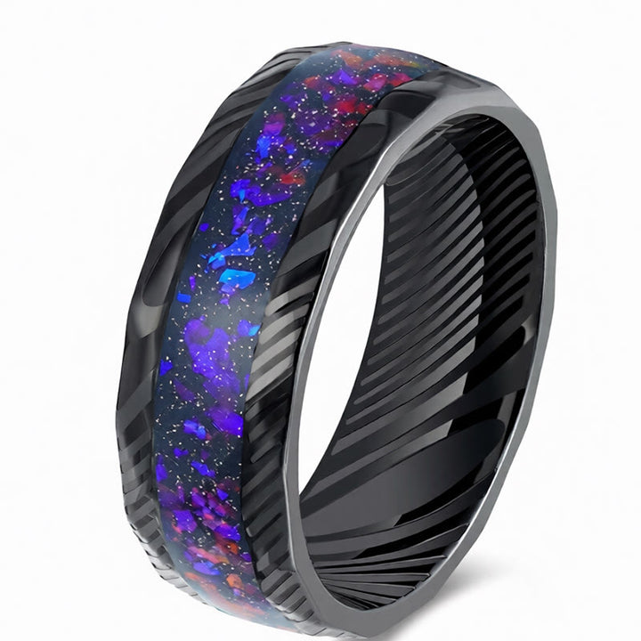Buddha Stones ファセット加工された天然インレイチタン鋼製強化リング - 青 - 21.4mm - image 8