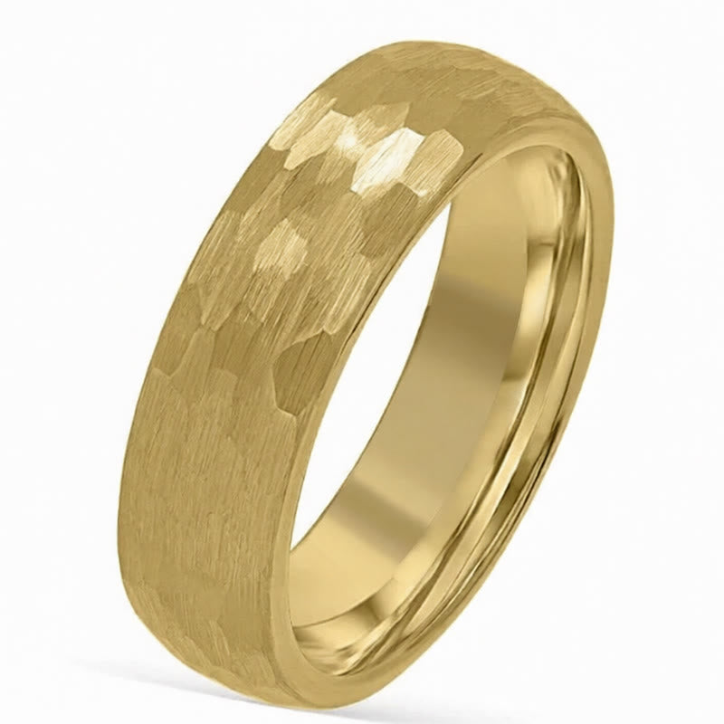 Buddha Stones シンプルな槌目模様のタングステン鋼製信頼性リング - ゴールドトーン - 21.4mm - image 4