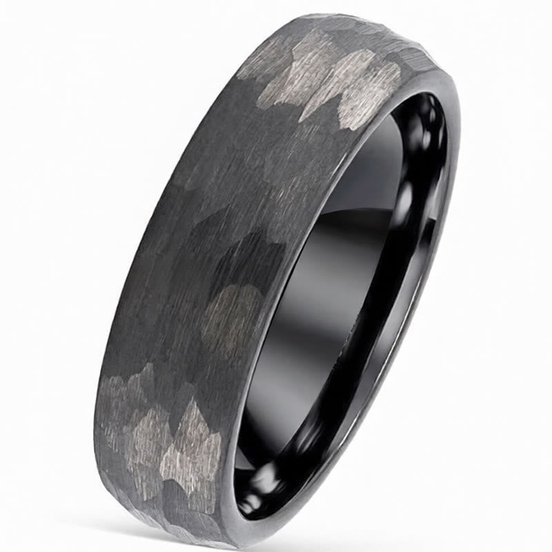 Buddha Stones シンプルな槌目模様のタングステン鋼製信頼性リング - ダークグレー - 21.4mm - image 6