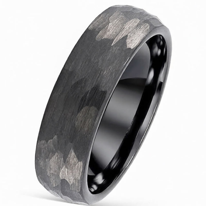 Buddha Stones シンプルな槌目模様のタングステン鋼製信頼性リング - ダークグレー - 21.4mm - image 6