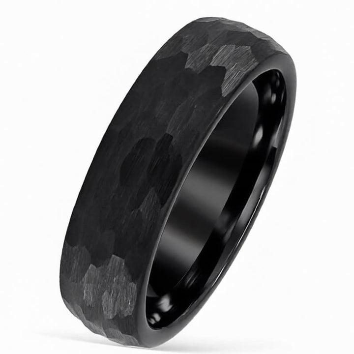 Buddha Stones シンプルな槌目模様のタングステン鋼製信頼性リング - 黒 - 21.4mm - image 3