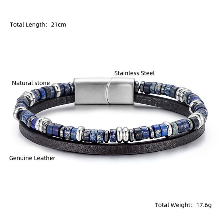 Buddha Stones ラピスラズリとタイガーアイのビーズを使用したバランスレザーブレスレット - image 4