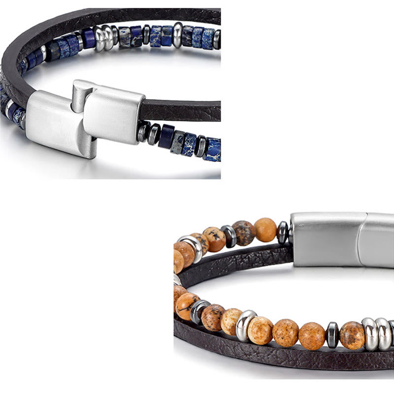 Buddha Stones ラピスラズリとタイガーアイのビーズを使用したバランスレザーブレスレット - image 12