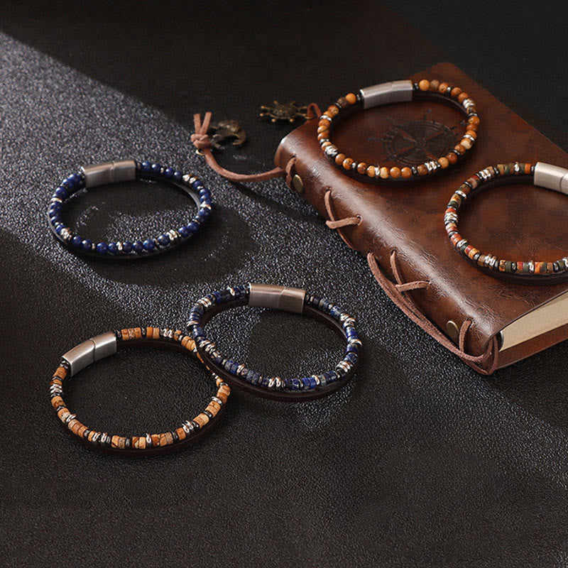 Buddha Stones ラピスラズリとタイガーアイのビーズを使用したバランスレザーブレスレット - image 10