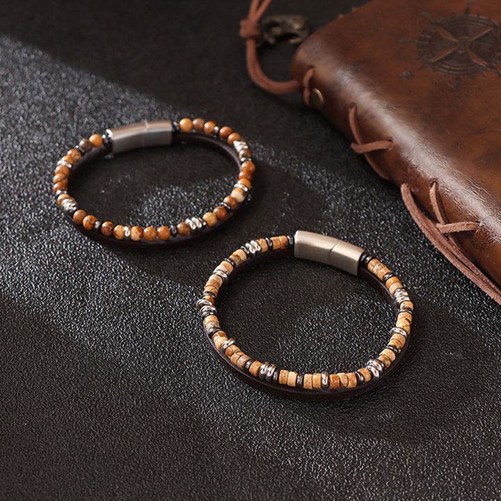 Buddha Stones ラピスラズリとタイガーアイのビーズを使用したバランスレザーブレスレット - image 11