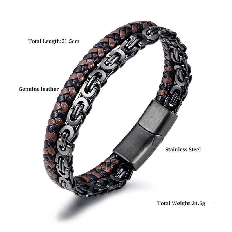 Buddha Stones リンクチェーン ダブルラップ 編み込みレザー バランスブレスレット - image 3