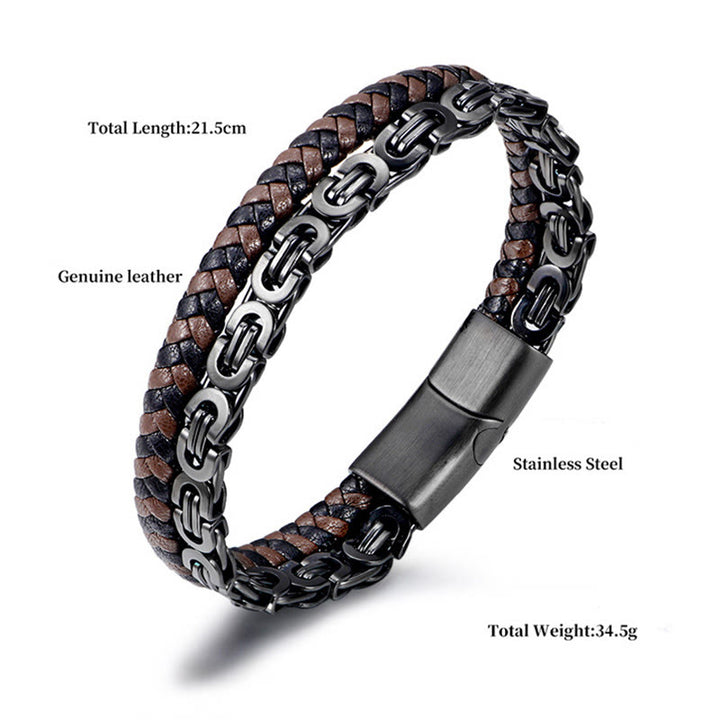 Buddha Stones リンクチェーン ダブルラップ 編み込みレザー バランスブレスレット - image 3