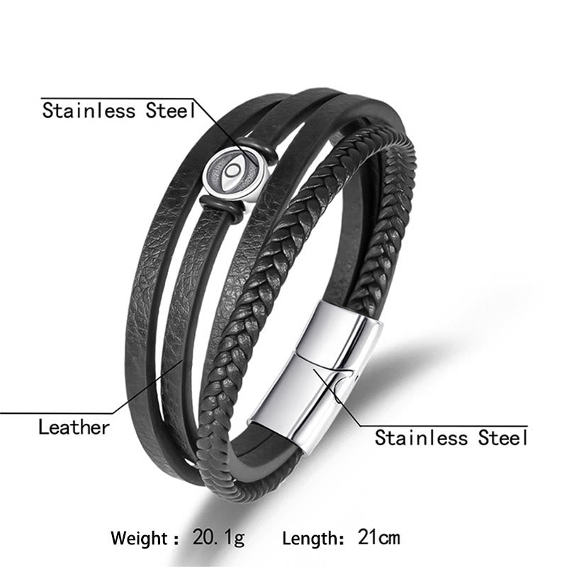 Buddha Stones 邪眼モチーフの多層編み込みレザーバランスブレスレット - image 2