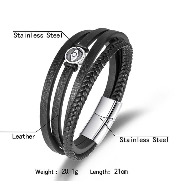 Buddha Stones 邪眼モチーフの多層編み込みレザーバランスブレスレット - image 2