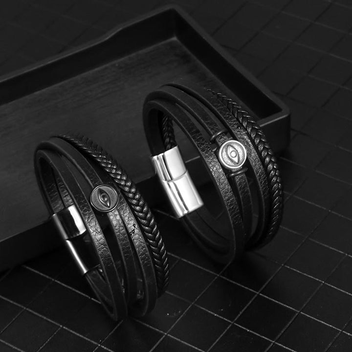 Buddha Stones 邪眼モチーフの多層編み込みレザーバランスブレスレット - image 11