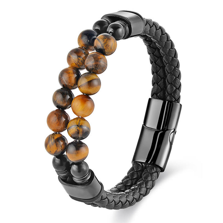 Buddha Stones タイガーアイ ダブルラップ編み込みレザー守護ブレスレット - image 4