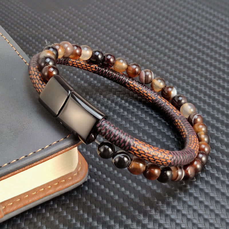 Buddha Stones サードニクス二重巻き編み込みレザー成就ブレスレット - image 3
