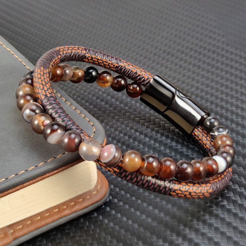 Buddha Stones サードニクス二重巻き編み込みレザー成就ブレスレット - image 1
