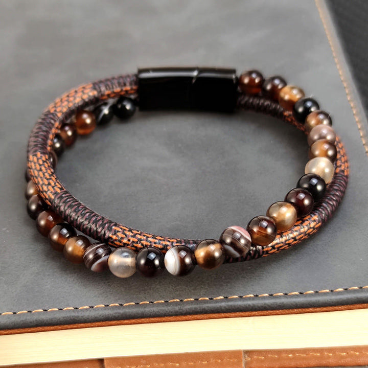 Buddha Stones サードニクス二重巻き編み込みレザー成就ブレスレット - image 2