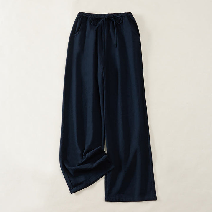 Buddha Stones シンプルなドローストリングデザインのレディースワイドレッグパンツ（ポケット付き） - 海軍 - US6、 UK/AU10、 EU38 (XL) - image 0