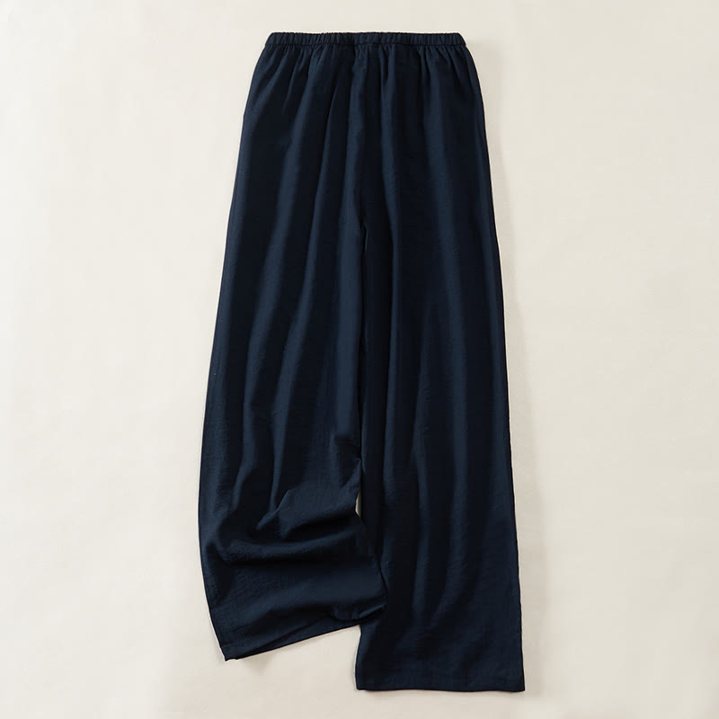 Buddha Stones シンプルなドローストリングデザインのレディースワイドレッグパンツ（ポケット付き） - image 1