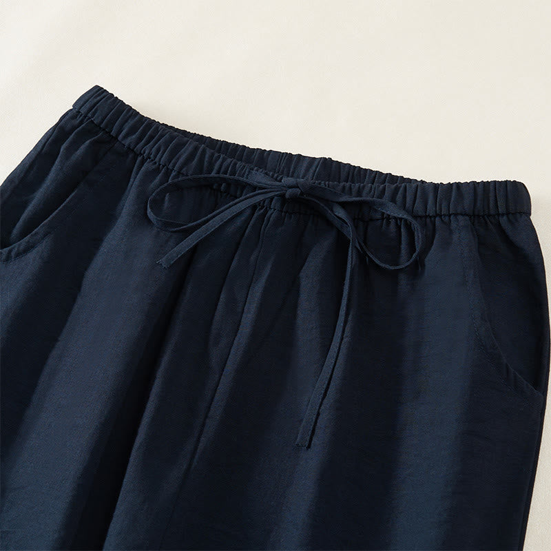 Buddha Stones シンプルなドローストリングデザインのレディースワイドレッグパンツ（ポケット付き） - image 2