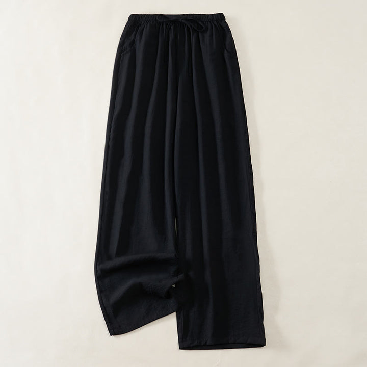 Buddha Stones シンプルなドローストリングデザインのレディースワイドレッグパンツ（ポケット付き） - 黒 - US6、 UK/AU10、 EU38 (XL) - image 6