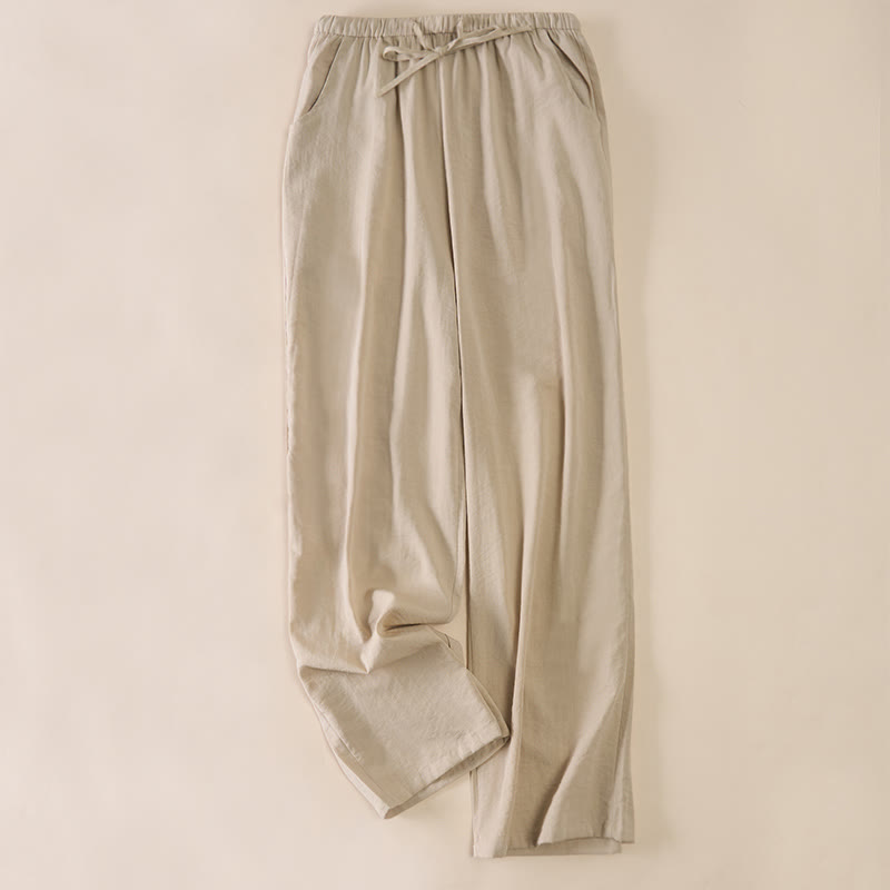 Buddha Stones シンプルなドローストリングデザインのレディースワイドレッグパンツ（ポケット付き） - ベージュ - US6、 UK/AU10、 EU38 (XL) - image 13
