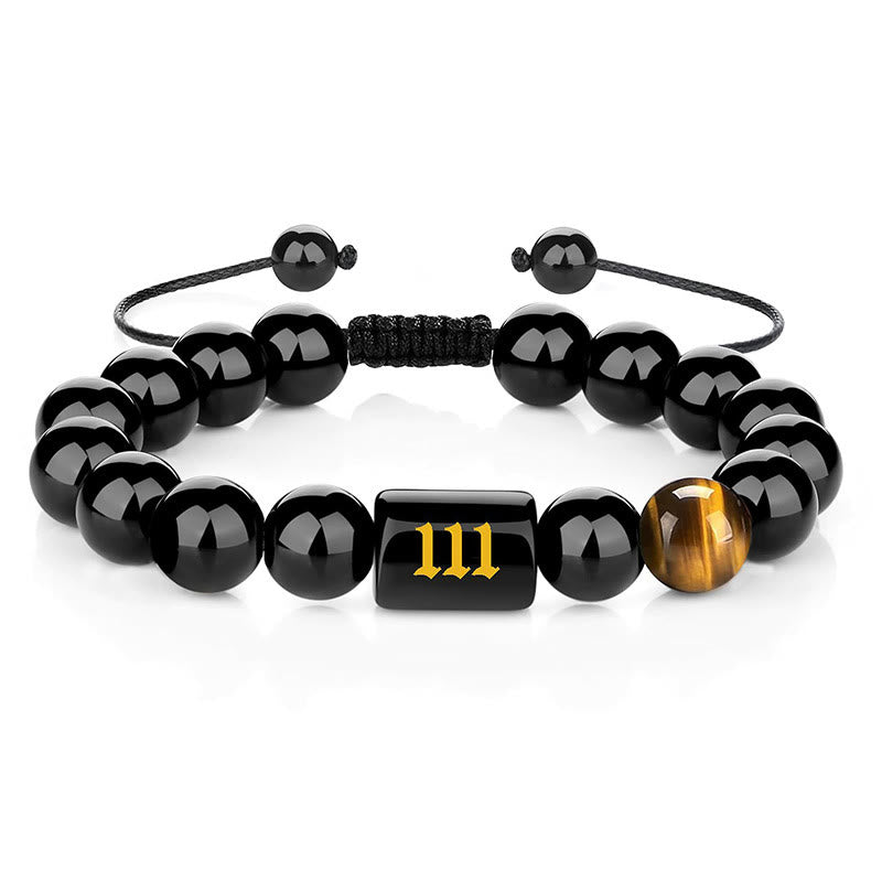 Buddha Stones エンジェルナンバー 天然ブラックオブシディアン タイガーアイ 強さと成就のブレスレット - 111（手首周り15～19cm） - image 10