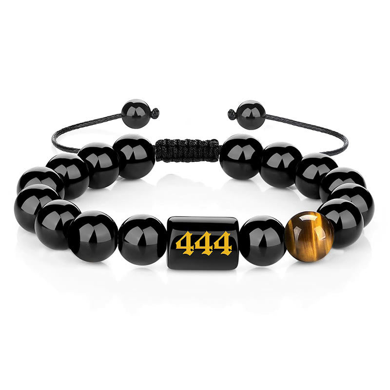 Buddha Stones エンジェルナンバー 天然ブラックオブシディアン タイガーアイ 強さと成就のブレスレット - 444（手首周り15～19cm） - image 18