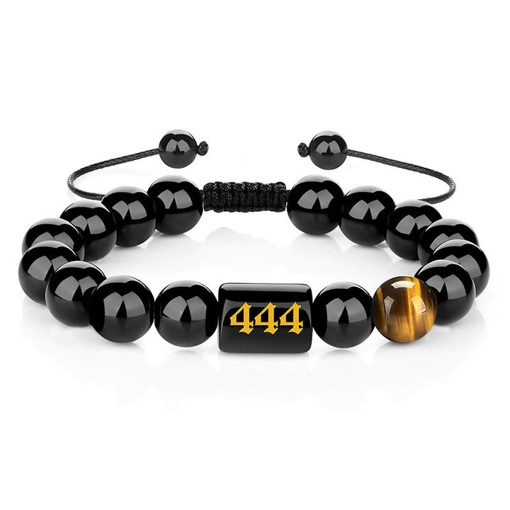 Buddha Stones エンジェルナンバー 天然ブラックオブシディアン タイガーアイ 強さと成就のブレスレット - 444（手首周り15～19cm） - image 18