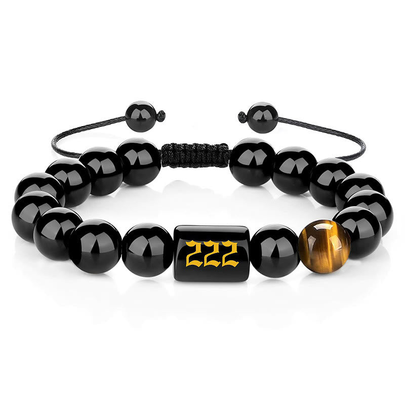 Buddha Stones エンジェルナンバー 天然ブラックオブシディアン タイガーアイ 強さと成就のブレスレット - 222（手首周り15～19cm） - image 14