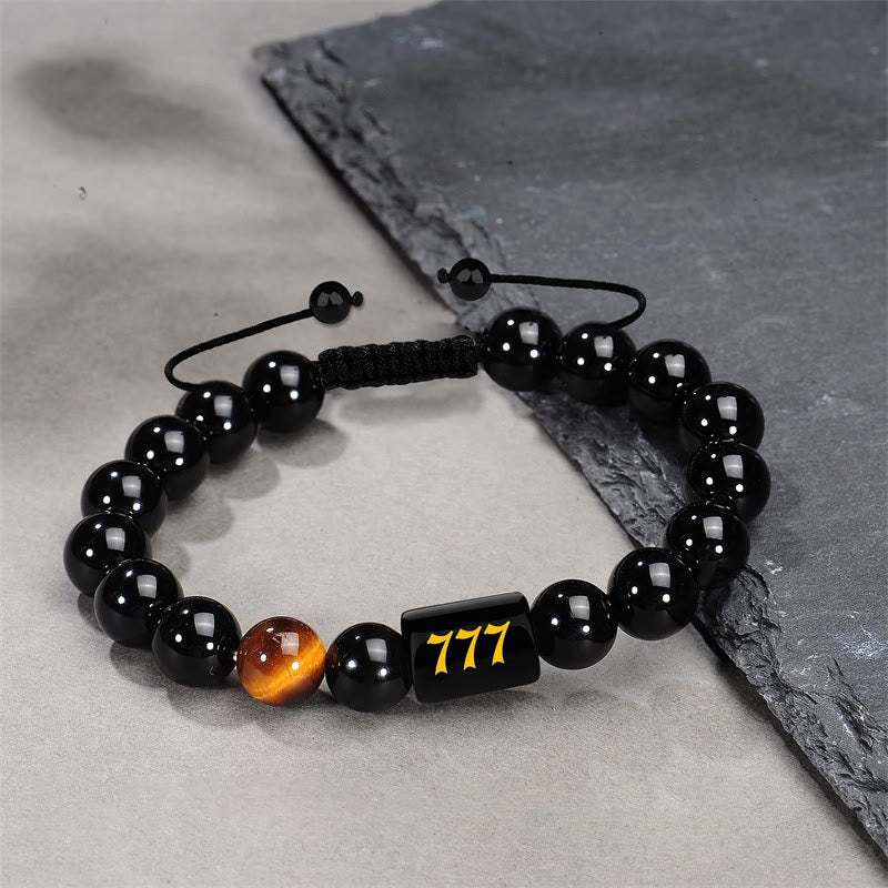Buddha Stones エンジェルナンバー 天然ブラックオブシディアン タイガーアイ 強さと成就のブレスレット - image 26