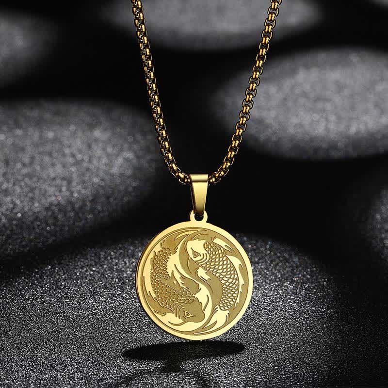 Buddha Stones ステンレススチール製ダブル鯉成就ネックレスペンダント - image 1