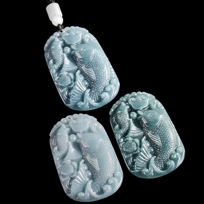 Buddha Stones 天然翡翠彫刻 双鯉ロープ豊かさネックレスペンダント - image 9