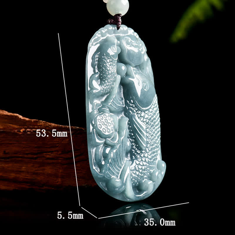 Buddha Stones 天然翡翠彫刻 双鯉ロープ豊かさネックレスペンダント - image 7