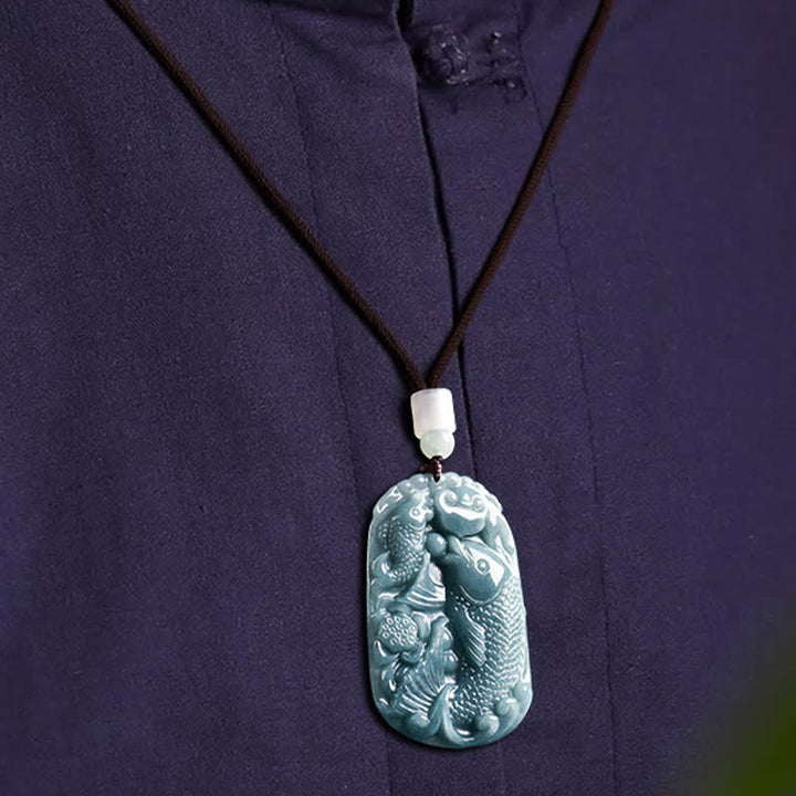 Buddha Stones 天然翡翠彫刻 双鯉ロープ豊かさネックレスペンダント - image 8