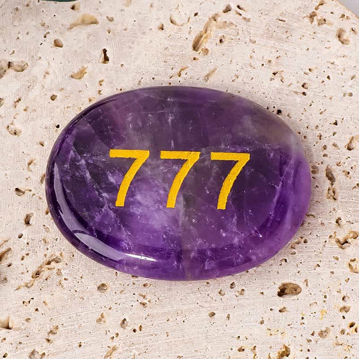 Buddha Stones エンジェルナンバー ホワイトクリスタル レッドジャスパー ピンククリスタル グリーンアベンチュリン 瞑想用パームストーン - 777エンジェルナンバー＆アメジスト 4.5×3.5×0.7cm - image 23