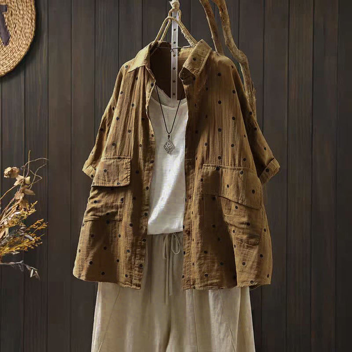 Buddha Stones レディース通勤用半袖ドット柄コットンシャツ（ポケット付き） - ペルー - US12、 UK/AU16、 EU44 (2XL) - image 12