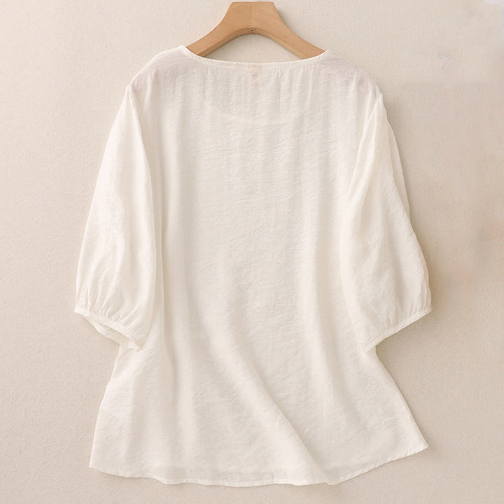 Buddha Stones 無地 カエルボタンデザイン パフスリーブ 半袖 レディースTシャツ - image 7