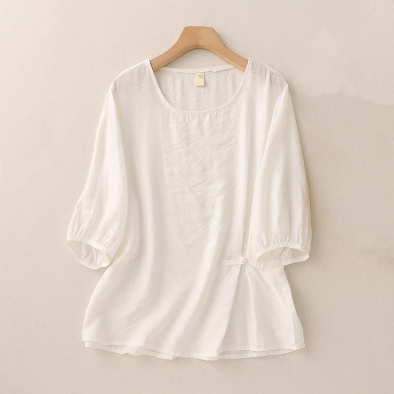 Buddha Stones 無地 カエルボタンデザイン パフスリーブ 半袖 レディースTシャツ - 白 - US8-10，UK/AU12-14，EU40-42 (2XL) - image 6