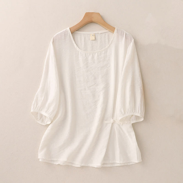 Buddha Stones 無地 カエルボタンデザイン パフスリーブ 半袖 レディースTシャツ - 白 - US8-10，UK/AU12-14，EU40-42 (2XL) - image 6