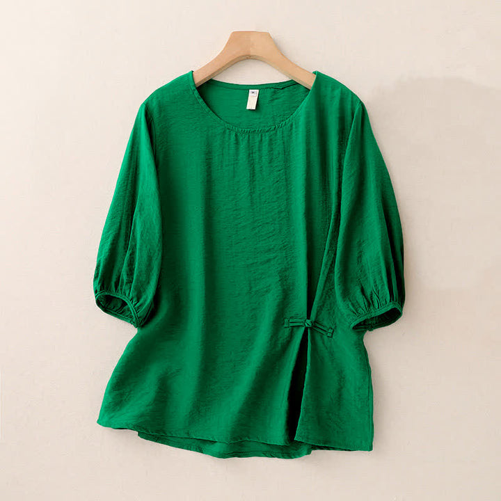 Buddha Stones 無地 カエルボタンデザイン パフスリーブ 半袖 レディースTシャツ - 緑 - US8-10，UK/AU12-14，EU40-42 (2XL) - image 0