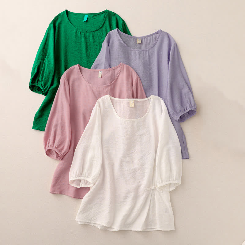 Buddha Stones 無地 カエルボタンデザイン パフスリーブ 半袖 レディースTシャツ - image 18