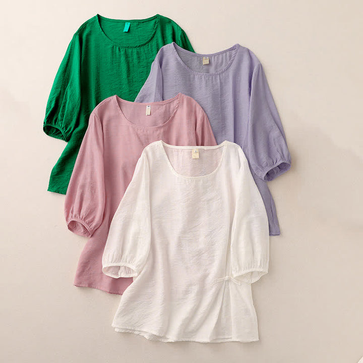 Buddha Stones 無地 カエルボタンデザイン パフスリーブ 半袖 レディースTシャツ - image 18