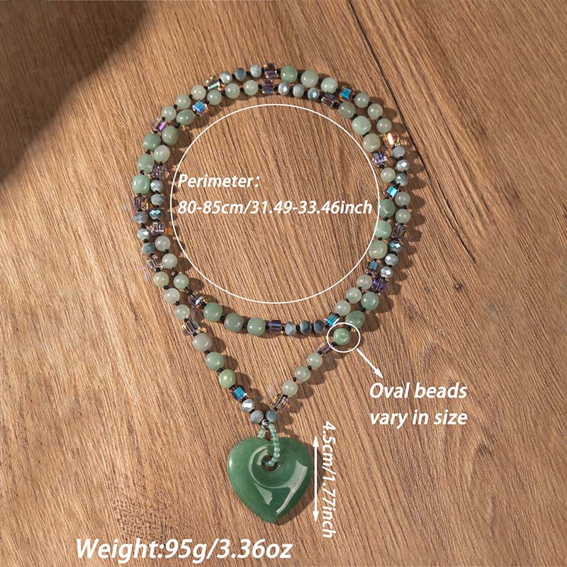Buddha Stones ローズクォーツとグリーンアベンチュリンのラブハートビーズの幸運ネックレスペンダント - image 5
