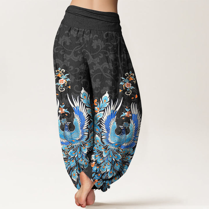 Buddha Stones 綿素材の鳳凰桃花柄レディースゴムウエストハーレムパンツ - image 6