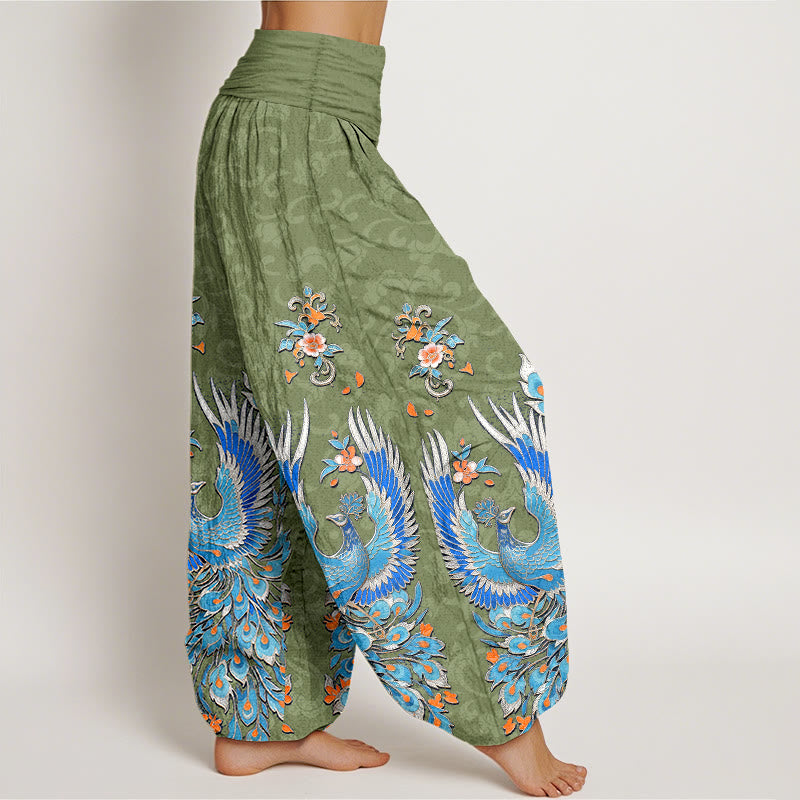 Buddha Stones 綿素材の鳳凰桃花柄レディースゴムウエストハーレムパンツ - image 10