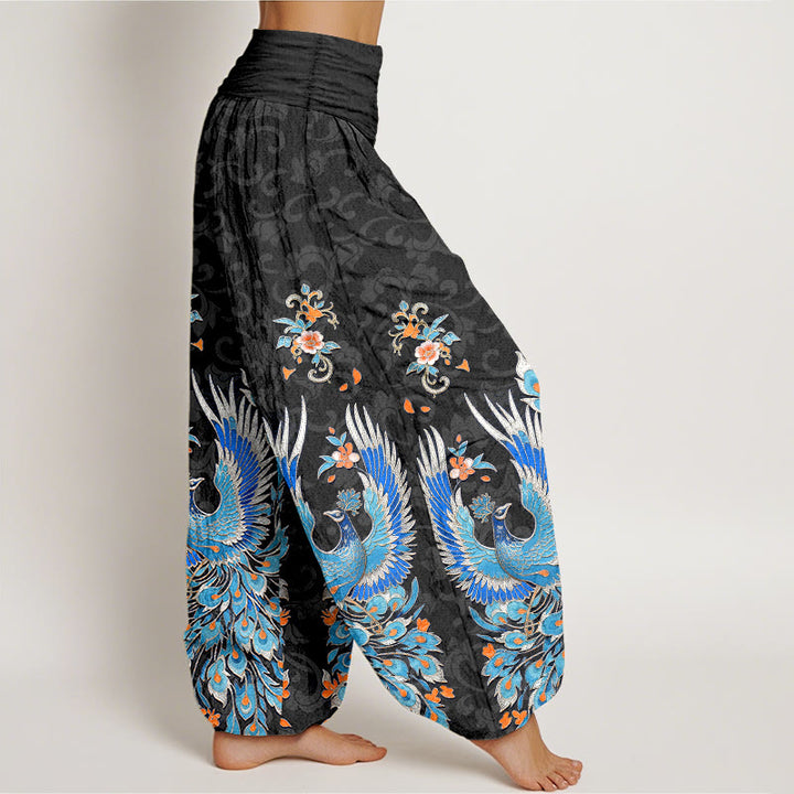 Buddha Stones 綿素材の鳳凰桃花柄レディースゴムウエストハーレムパンツ - image 7