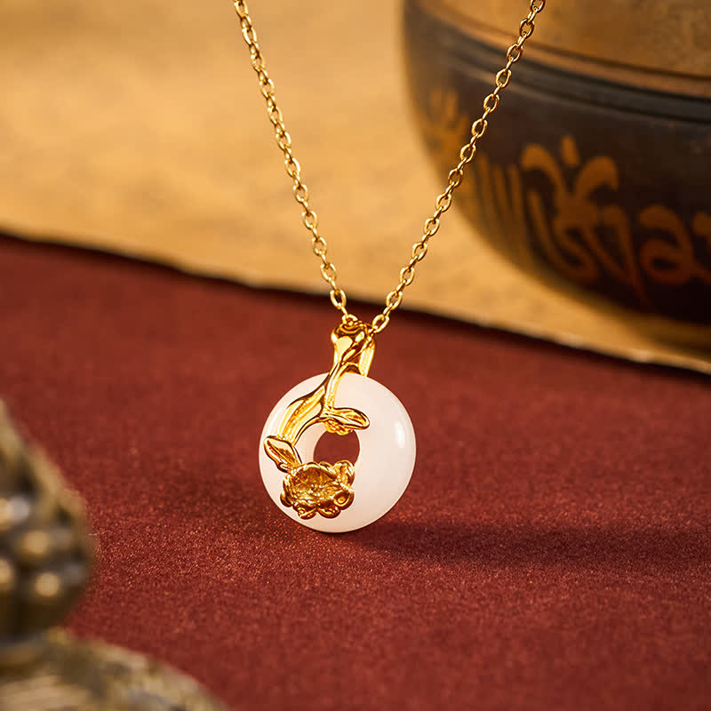 Buddha Stones 925スターリングシルバー牡丹平和のお守りチャーム和田白翡翠良縁祈願ネックレスペンダント - 牡丹と平和のバックル - ホワイトジェイド（調和♥幸運） - image 0
