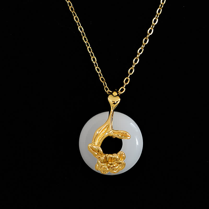 Buddha Stones 925スターリングシルバー牡丹平和のお守りチャーム和田白翡翠良縁祈願ネックレスペンダント - image 3