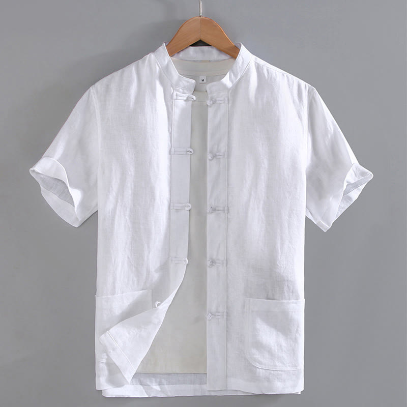 Buddha Stonesヴィンテージ風 無地 唐装 中国風 蛙ボタン メンズシャツ ポケット付き - 白 - US/UK/AU46、 EU56 (5XL) - image 7