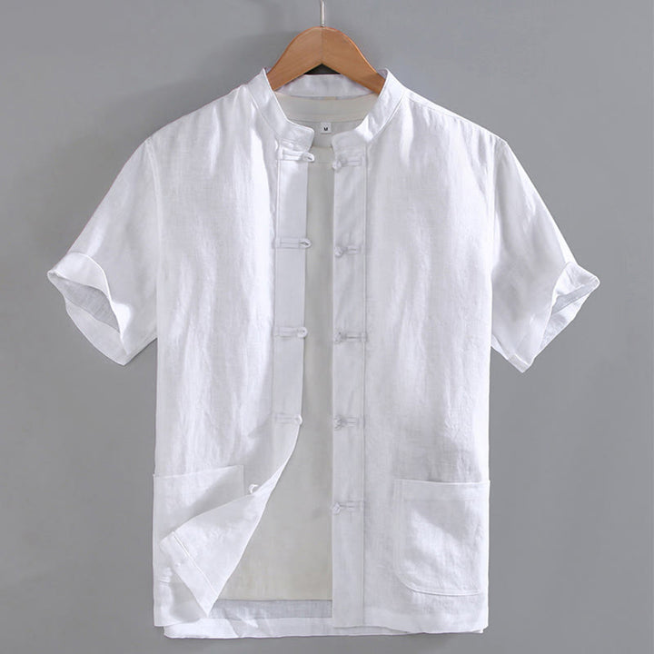 Buddha Stonesヴィンテージ風 無地 唐装 中国風 蛙ボタン メンズシャツ ポケット付き - 白 - US/UK/AU46、 EU56 (5XL) - image 7